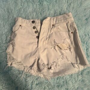 High Waisted White Ripped Jean Shorts